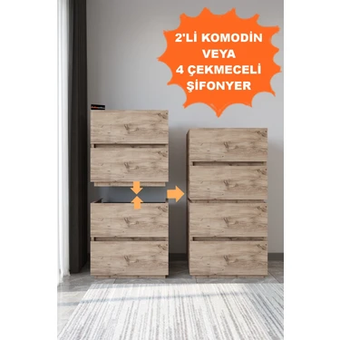 AE-2034 Galata 4 Çekmeceli Patentli Atlantik Çam Şifonyer Yatak Odası Bebek Odası