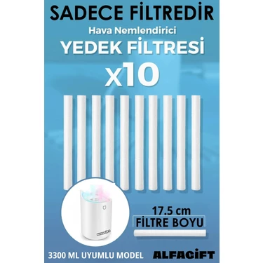 Alfa Gift Hava Nemlendirici Yedek Filtre 10 Adet | 17.5 cm Pamuklu Çubuk | 3300 ml Uyumlu