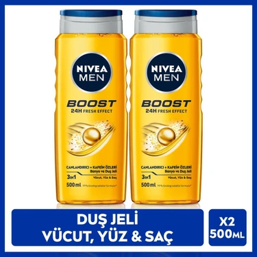 Nivea Nıvea Men 500 ml Boost Duş Jeli Canlandırıcı Kafein ve Nane Özleri ile Ferahlatıcı Etki  X2