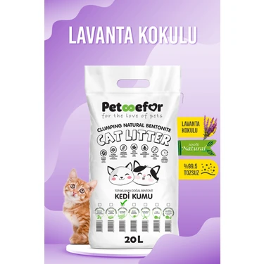 Petefor 20 lt Petefor Kedi Kumu Lavantalı Orta Tane Şeklinde Topaklaşan Özellikte Doğal