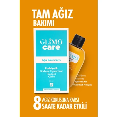 Glimo Care Doğal Alkolsüz Ağız Bakım Suyu | 8 Saat Ferah Nefes & Güçlü Koruma | Bitkisel Çözüm 250