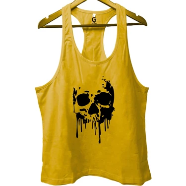 Top Glory Bones Sarı Gym Fitness Tank Top Sporcu