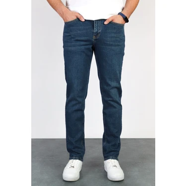 Hlt Jeans Erkek Okyanus Mavisi Regular Fit Boru Paça Esnek Likralı Denim Jeans Kot Pantolon