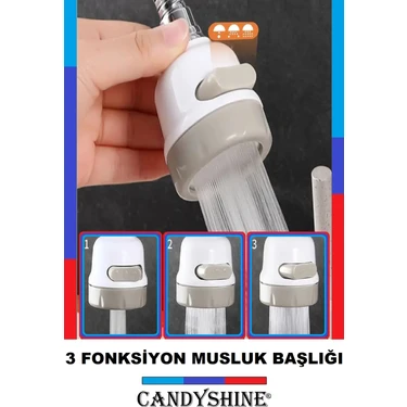 CandyShine Üç Fonksiyonlu 360° Oynar Musluk Başlığı Tasarruflu Başlık