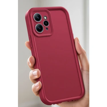 Fibaks Xiaomi Redmi 12 4g Uyumlu Kılıf Kamera Korumalı Yumuşak Dokulu Darbe Emici Bordo Silikon