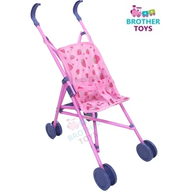 Brother Toys Oyuncak Puset Katlanabilir Bebek Arabası Pembe Baston Plastik Bebek Puseti Çilek