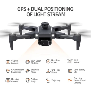 Pazariz Hd Dual Kamera Katlanır Çantalı Drone Seti Siyah Fırçasız Motor Geri Dönüş
