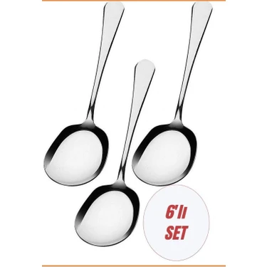 6 Adet Paslanmaz Çelik Servis Sunum Kaşığı 21 cm Metal