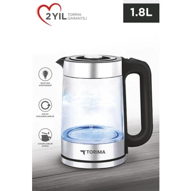 Torima 1500W Cam Su Isıtıcı 1.8L Kapasiteyle Enerji Tasarruflu ve Şık