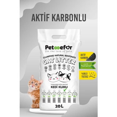 Petefor Petoofer Aktif Karbonlu Topaklaşan Kedi Kumu 20 Lt Orta Tane Şekli ile Koku Kontrolü