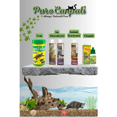 PureCanpati Kaplumbağa Bakım Ve Stick Yem Seti(Vitamin,Kabuk Koruyucu Ve Su