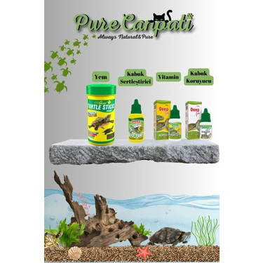 PureCanpati Kaplumbağa Bakım Ve Stick Yem Seti(Vitamin,Kabuk Ve Su