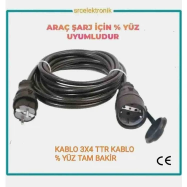 Srcelektronik ARAÇ ŞARJ UYUMLU (10-50 METRE ARASI) 3x4 TTR HES VEYA Öznur kablolu TAM BAKIR UZATMA