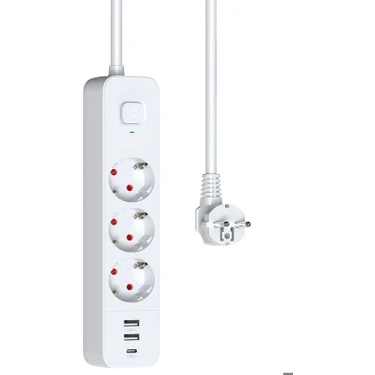 ÇELİKWORK Ftr/16 3680W 16A 3 Priz, 2 Usb, 1 Type-C, 1.8 Metre Akım Korumalı