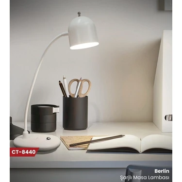 Cata CT-8440 Berlin Şarjlı Masa Lambası Dimmerli 4000K (Siyah - Beyaz