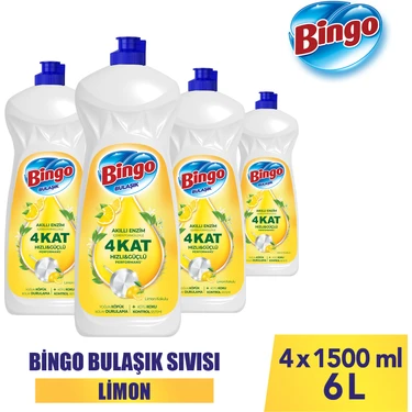 Bingo Sıvı Elde Bulaşık Deterjanı Limon 1500ML x 4
