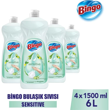 Bingo Sıvı Elde Bulaşık Deterjanı Sensitive 1500ml X 4