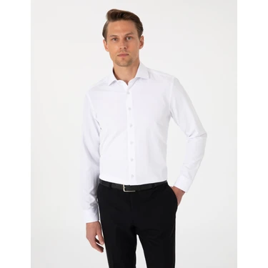 Pierre Cardin Erkek Beyaz Slim Fit Uzun Kollu Armürlü Gömlek