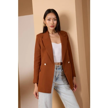 Acı Kahve Oversize Dokuma Blazer