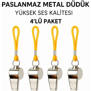 Milena Life 4'lü Paslanmaz Metal Deprem Düdüğü Sarı İpli Acil Durum Hakem ve Can Kurtaran