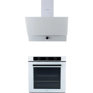 Luxell 2'li Beyaz Cam Set (Davlumbaz-Fırın) Yüksek Performanslı 650 m3/sa Emiş Gücü ile Modern