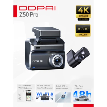 DDPAI Z50 Pro Araç içi Kamerası NightVIS 2.0 Gece Görüşü Çarpışma