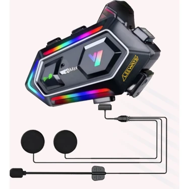 Y20 Max Motorsiklet Intercom Su Geçirmez Kask 2 Kişi Telsiz Bağlantılı Intercom Rgb