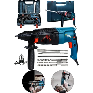 Lieber German 1500 Watt 2.28MM Bakır Sargılı 7.0 Joule Kablolu Kırıcı Delici Hilti Matkap +5 Uç