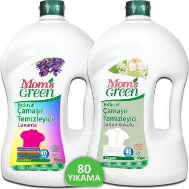 2'li Set Mom's Green  Bitkisel Çamaşır Temizleyici RENKLİLER 40 Yıkama + BEYAZLAR İÇİN 40