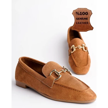 Muggo Mona Garantili Metal Tokalı Deri Kadın Loafer Günlük