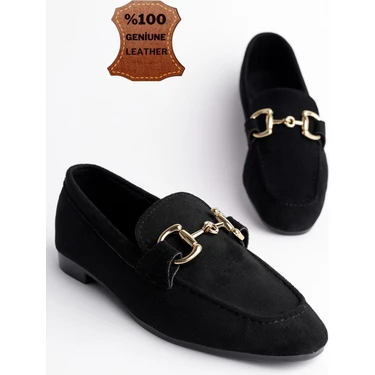 Muggo Mona Garantili Metal Tokalı Deri Kadın Loafer Günlük