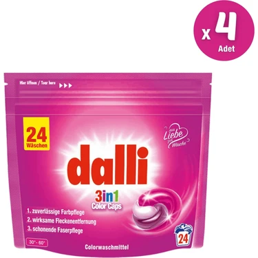 Dalli Renkli Çamaşırlar İçin Kapsül Çamaşır Deterjanı 3'ü 1 Arada 24 Yıkama (1 koli/4