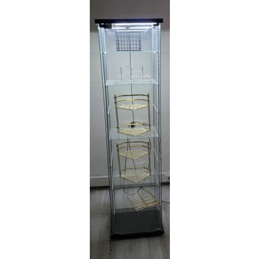Artinoks Home 7 RAFLI LEDLİ CAM VİTRİN SİYAH (Gümüşlük, Büfe, Koleksiyon, Sunu, Sergi,