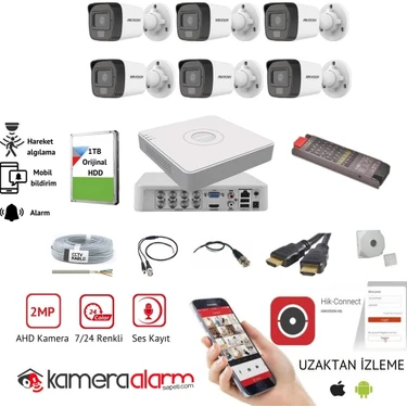 Hikvision 6 Kameralı Dahili Mikrofonlu Gece Renkli Güvenlik