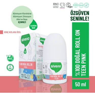 Siveno %100 Doğal Roll On Teen Girl Genç Kız Deodorant Ter Kokusu Önleyici Bitkisel Lekesiz Vegan
