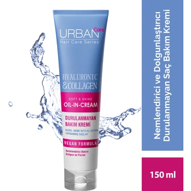 URBAN Care Hyaluronik Asit& Kuru ve Cansız Saçlara Özel Durulanmayan Bakım Kremi-Vegan-150
