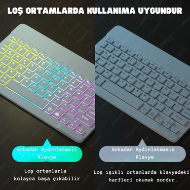 Bluetooth+2.4ghz Kablosuz Işıklı Klavye Mouse Seti | 2 Mod 7 Renk | Ultra Ince |