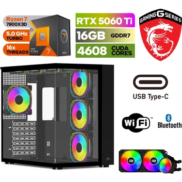 MSI Gaming Pc Ddr5 – Rtx 5060Tİ 16 GB – Ryzen 7 7800X3D – 32GB – 64GB Ddr5 Ram – 1 Tb M.2 SSD –