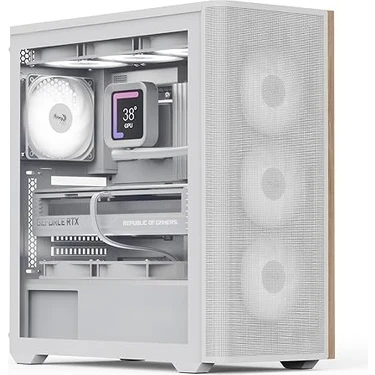 Aero Cool D501A White 4X12CM A-Rgb Fanlı, Ahşap Ön Panel Detaylı, Tempered Cam Yan ve Mesh Ön