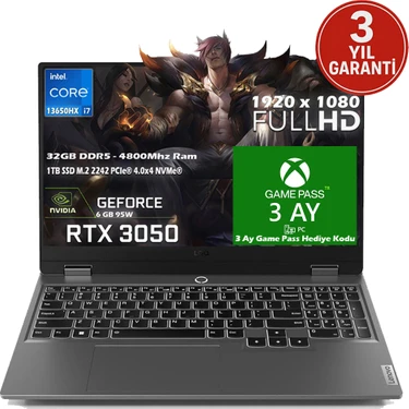 Lenovo Loq 15IRX9 Intel Core I7 13650HX 32GB 1tb SSD Rtx 3050 (95W) 15.6" Srgb 144Hz Fhd IPS Panel