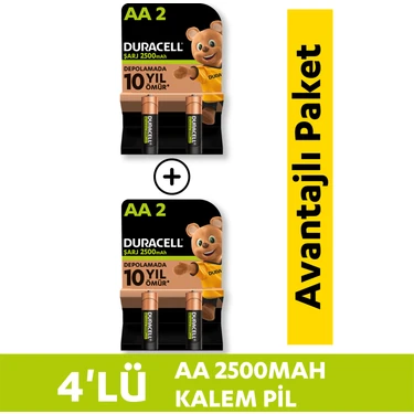 Duracell Şarj Edilebilir AA Kalem Pil 2500 Mah 4'Lü