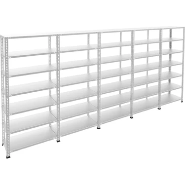 Rafburada 7 Katlı 5'li Galvaniz Çelik Raf - Depo, Arşiv, Kiler, Dosya, Market Rafı - 31x60 cm-250