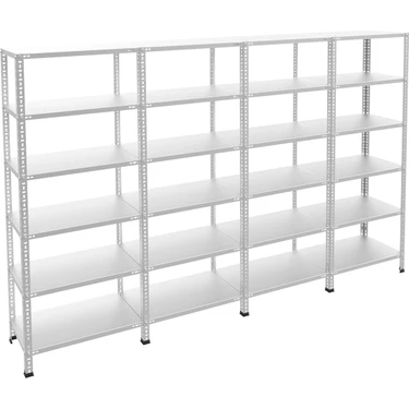 Rafburada 6 Katlı 4'lü Galvaniz Çelik Raf - Depo, Arşiv, Kiler, Dosya, Market Rafı - 31x60 cm-200