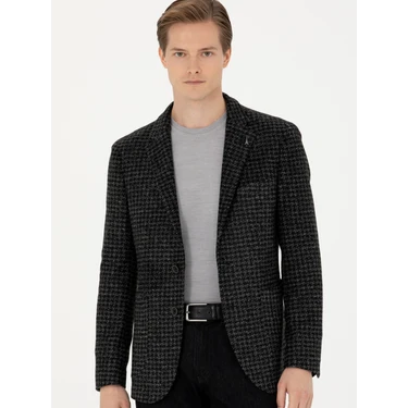 Cacharel Erkek Antrasit Slim Fit Yün Karışımlı Spor Ceket