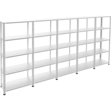 Rafburada 5 Katlı 5'li Galvaniz Çelik Raf - Depo, Arşiv, Kiler, Dosya, Market Rafı - 31x60 cm-200