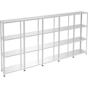 Rafburada 4 Katlı 5'li Galvaniz Çelik Raf - Depo, Arşiv, Kiler, Dosya, Market Rafı - 31x75 cm-150
