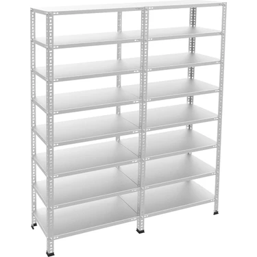 Rafburada 8 Katlı Duble Galvaniz Çelik Raf - Depo, Arşiv, Kiler, Dosya, Market Rafı - 43x75 cm-250