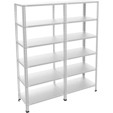 Rafburada 6 Katlı Duble Galvaniz Çelik Raf - Depo, Arşiv, Kiler, Dosya, Market Rafı - 59x93 cm-300