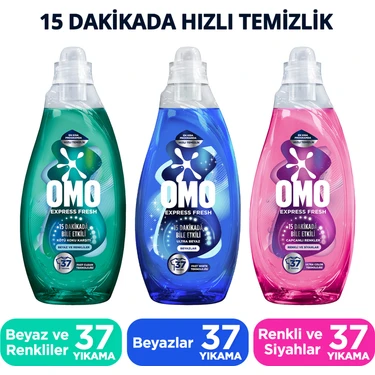 Omo Express Fresh Sıvı Deterjan 1480 ml Ultra Beyaz X1 Renkli ve Siyahlar X1 Kötü Koku Karşıtı