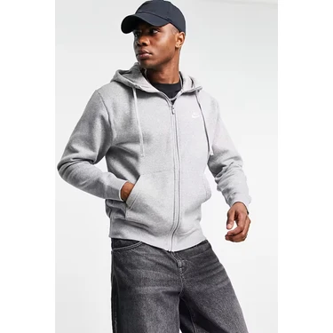 Nike Sportswear Club Full Zip Hoodie Erkek Gri Sweatshirt Fiyatı
